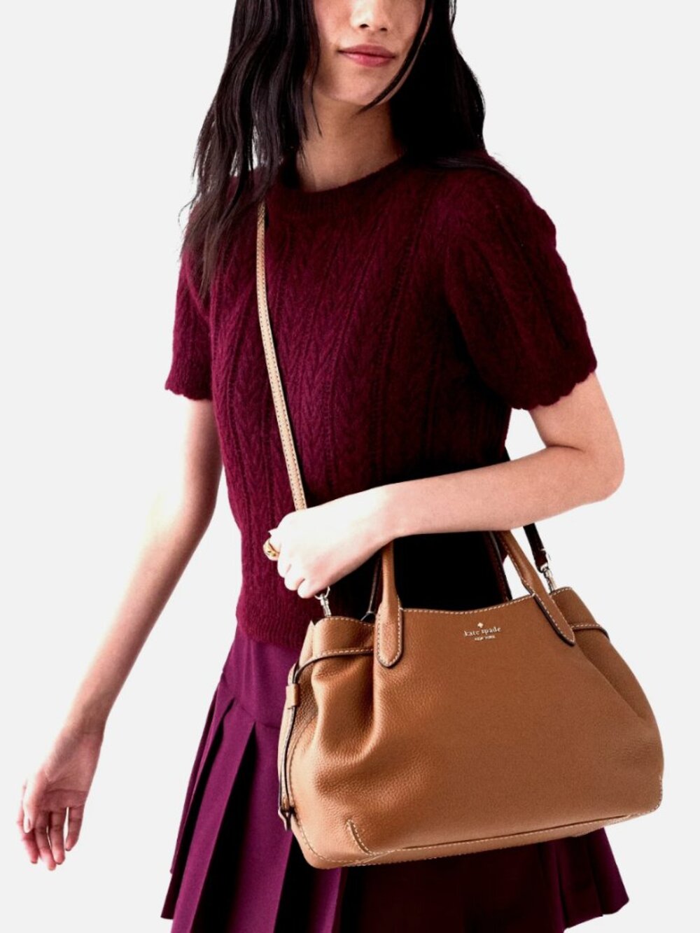New Kate Spade Dumpling Large Satchel Pebble Leather Warm Gingerbread